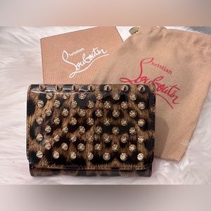 Christian Louboutin NWT triFold Wallet Enamel Cml Leopard Mini Wallet